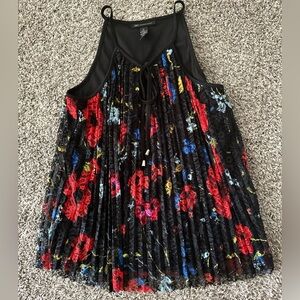 INC International Women Tank Top Size Medium Black Floral Lace Ruffles Stretch